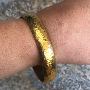 Vintage Hammered Brass Bangle Bracelet For Larger Wrist